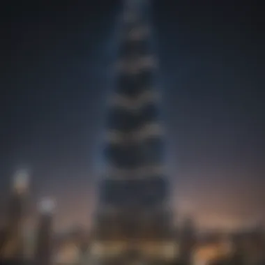 The Burj Khalifa illuminated at night, radiating brilliance