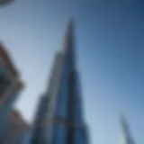 The Burj Khalifa soaring against a clear blue sky