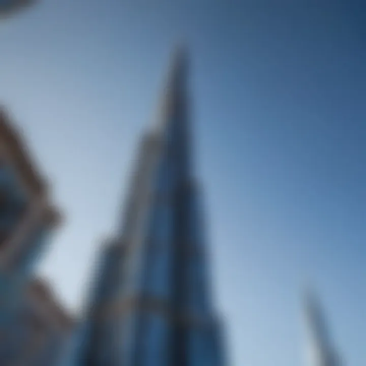 The Burj Khalifa soaring against a clear blue sky