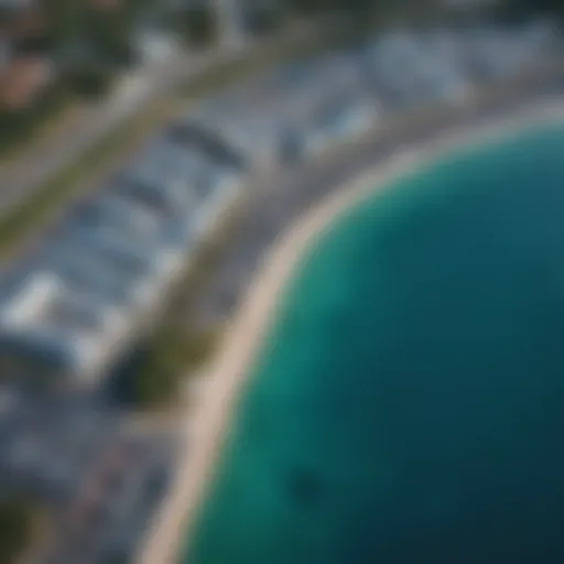 Aerial view of Blue Waters Island showcasing parking areas