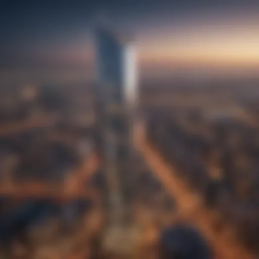 Stunning view of Arjan Tower against the Dubai skyline