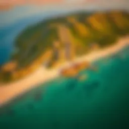 Aerial view of Bani Yas Island showcasing its lush greenery and pristine beaches