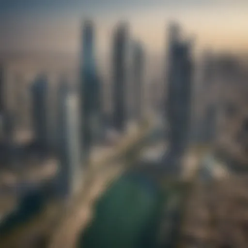 Aerial view of Jumeirah Lake Towers showcasing its stunning skyline and lakes