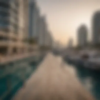 Vibrant lifestyle scene along the marina walkway