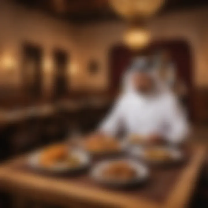 An inviting setup at a traditional Emirati restaurant, showcasing local cuisine and ambiance.