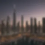 Scenic view of Dubai Marina skyline at dusk