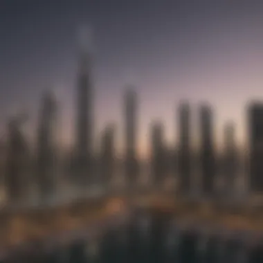 Scenic view of Dubai Marina skyline at dusk