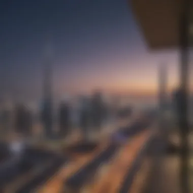 Scenic view of Dubai skyline from a studio balcony