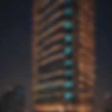 Nighttime illumination of Sulafa Tower showcasing its modern architecture