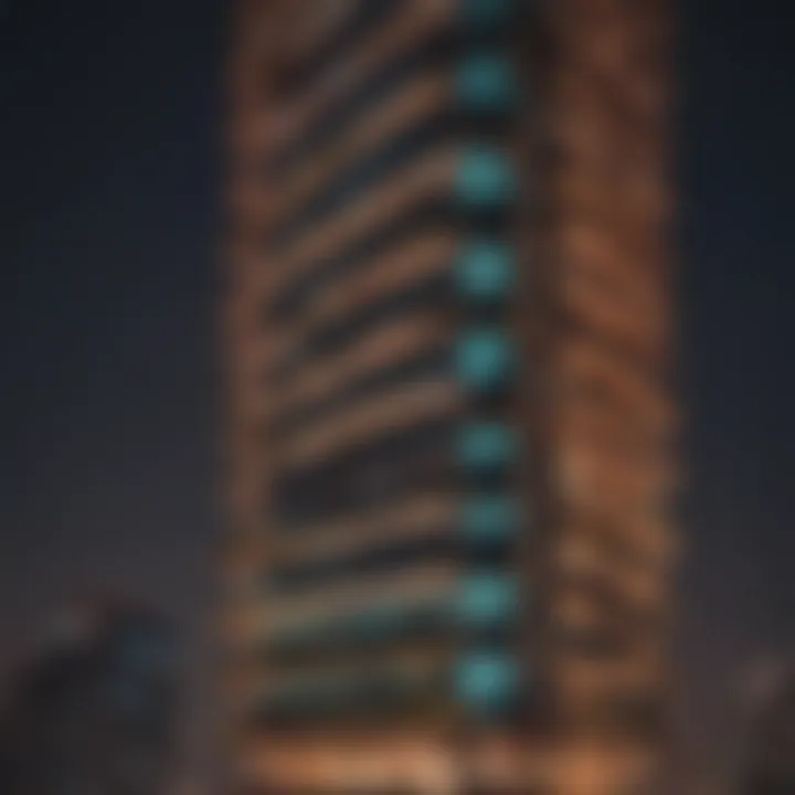 Nighttime illumination of Sulafa Tower showcasing its modern architecture