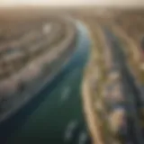 Aerial view showcasing the stunning Dubai Water Canal Villas