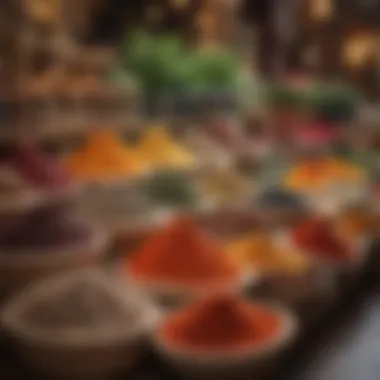 Colorful display of spices and herbs in the Souk de Dubai, reflecting the rich cultural heritage