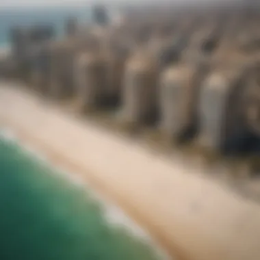 Aerial shot of beachfront properties along JBR