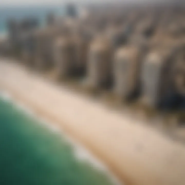 Aerial shot of beachfront properties along JBR