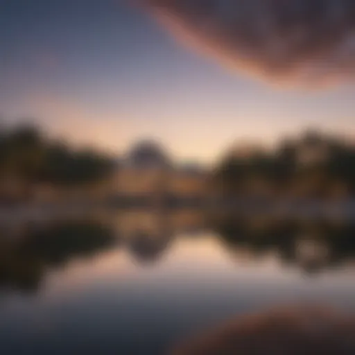 A serene view of Love Lake Al Qudra reflecting the sky